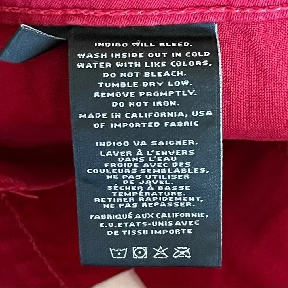 J Brand Revolve Zipper Hem Low Rise Red Classic Ankle Jeans Size 26